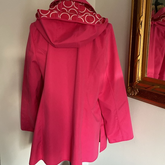 Dennis by Dennis Basso Women's L Hot Pink Rain Coat Hooded Jacket NEW - Picture 6 of 10